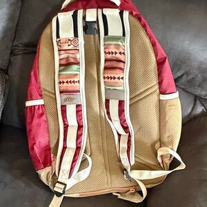 Hooey Red and Beige Patterned Strap Backpack